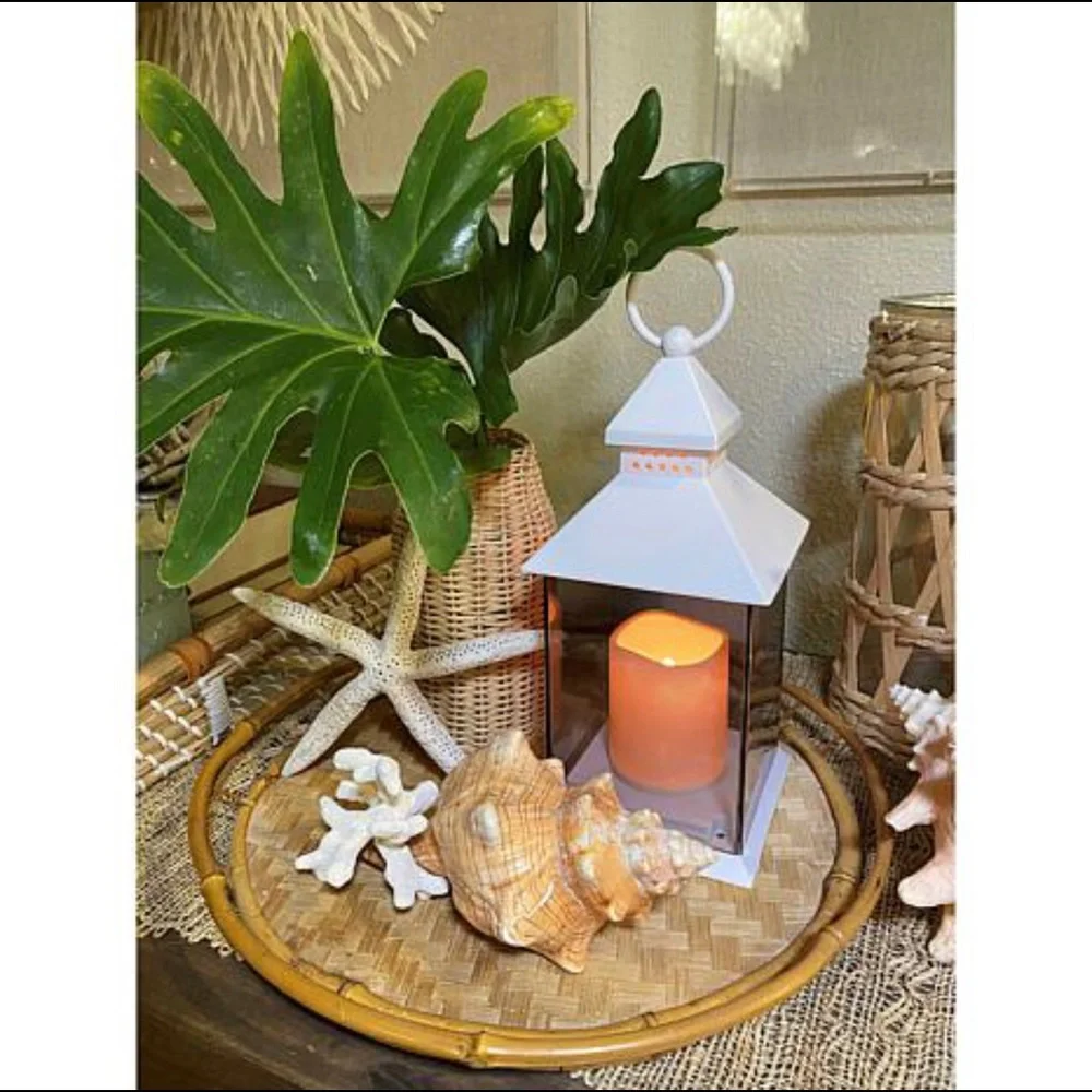 Remote LED color changing plastic lantern with removable Fall Winter decoration
